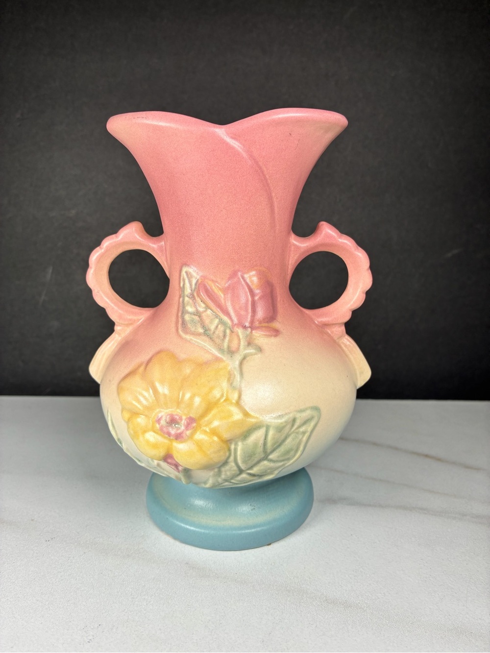Vintage Hull USA Art Pottery Magnolia Double Handled Floral Ceramic Vase
